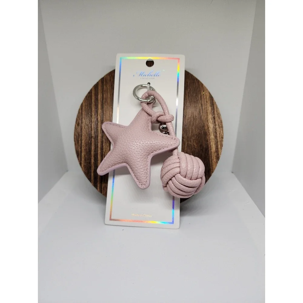 Pink Star Knot Keychain Charm | Faux Leather Bag Charm Orb Accent